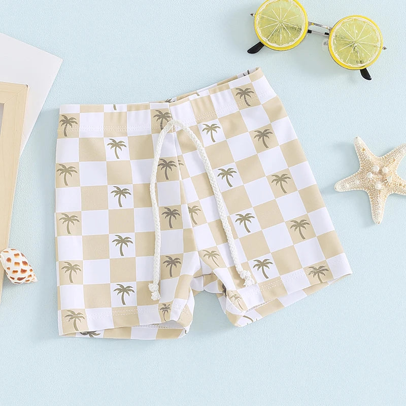 Baby Toddler Boys Swim Shorts Summer Dinosaur/Plaid/Turtle Print Elastic Drawstring Board Shorts