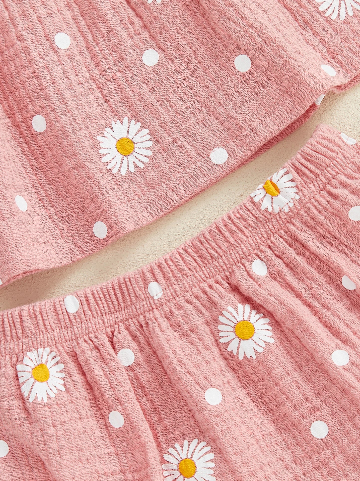 Baby Toddler Girls 2Pcs Summer Outfit Sleeveless Square Collar Daisy Print Ruffled Top and Bloomers Shorts 2 Piece Set