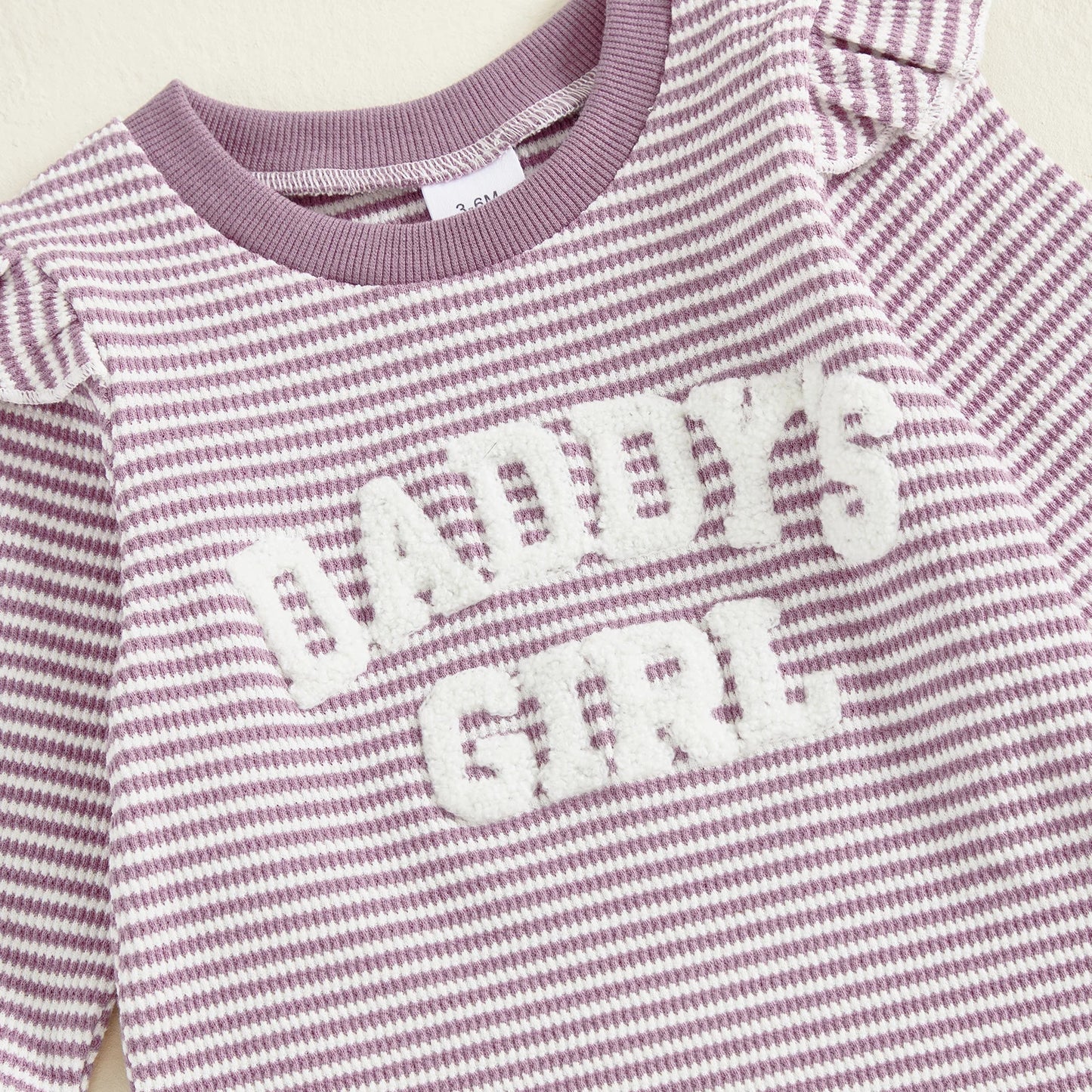 Baby Girls 2Pcs Daddy's Girl Striped Romper Letter Embroidery Ruffled Long Sleeves Jumpsuits and Cute Headband Set