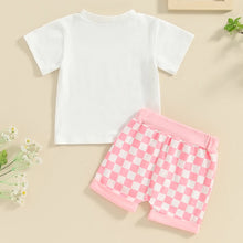 Load image into Gallery viewer, Toddler Baby Girl 2Pcs Outfit Daddy&#39;s Girl Letters Flowers Print Short Sleeve Top Checkered Pink Shorts Set
