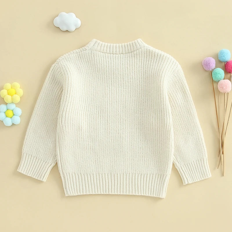 Baby Toddler Girl Mama's Bestie Knit Sweater Long Sleeve Flower Letters Embroidery Sweater Knitwear Top