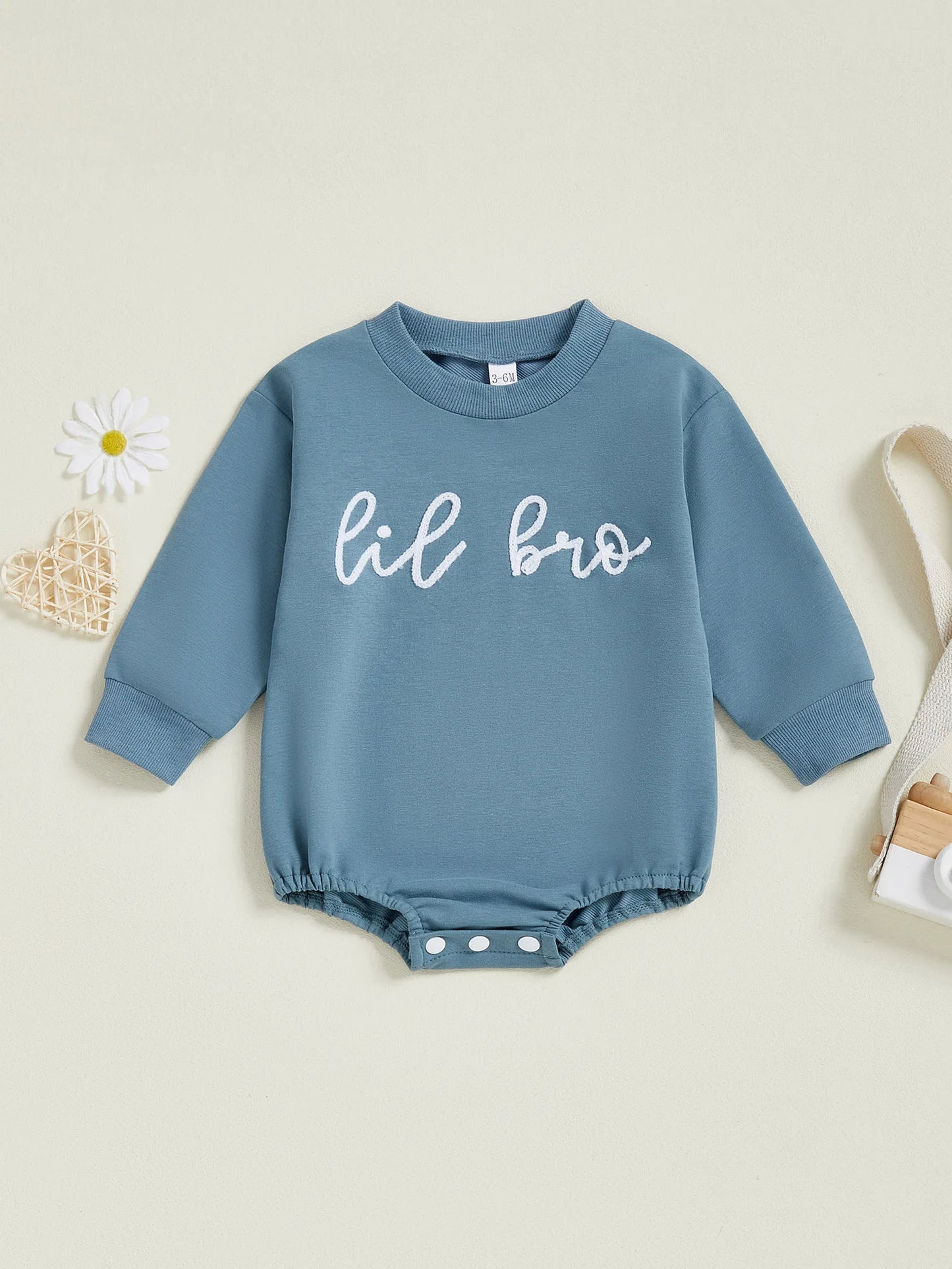 Baby Toddler Boys Lil/Bib Bro Autumn Jumpsuit Long Sleeve Round Neck Letter Embroidery Romper or Top Brothers Matching Outfits