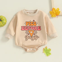 Load image into Gallery viewer, Baby Boys Girls Pies Before Guys / Chunky Thighs and Pumpkin Pies Thanksgiving Bubble Romper Casual Letter Print Long Sleeve Jumpsuit
