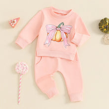 Load image into Gallery viewer, Baby Toddler Girls 2Pcs Halloween Outfit Bow Pumpkin Print Long Sleeve Top and Elastic Pants Set
