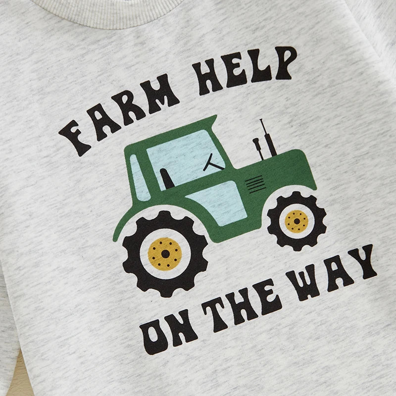 Baby Boy Farm Help On The Way Romper Casual Farm Tractor Print Long Sleeve Jumpsuit