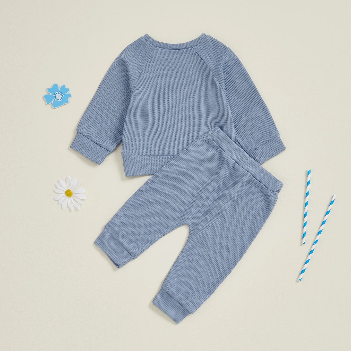 Baby Toddler Boys Winter Fall Outfit Solid Button Long Sleeve Top and Elastic Waist Pants 2Piece Waffle Set