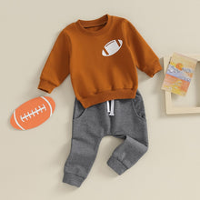 Load image into Gallery viewer, Baby Boy 2Pcs Clothing Game Outfit Football Print Long Sleeve Crewneck Top Solid Color Long Pants
