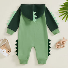 Load image into Gallery viewer, Baby Boys Romper Hooded Dinosaur Shaped Contrast Color Long Sleeve Fall Bodysuit Jumpsuit
