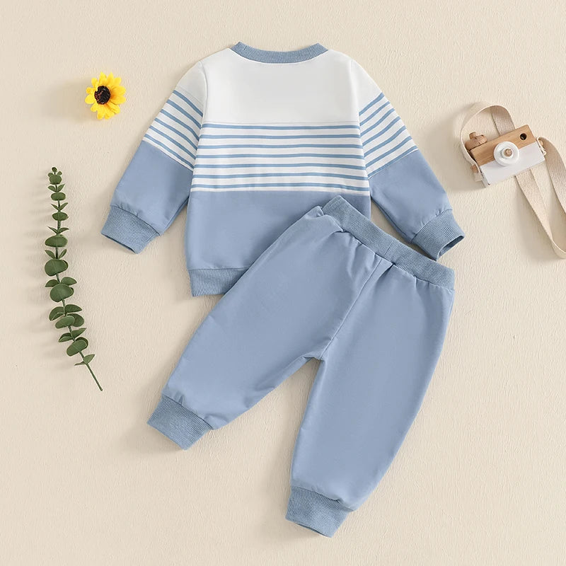 Baby Toddler Boys 2Pcs Outfit Long Sleeve Stripes Top with Elastic Waist Pants Fall Jogger Set