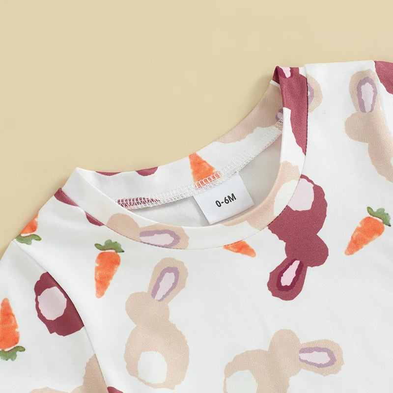 Baby Toddler Boys Girls 2Pcs Easter Set Bunny Rabbit Carrot Print Short Sleeve T-shirt with Elastic Waist Shorts Outfit