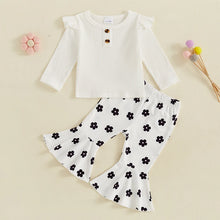 Load image into Gallery viewer, Baby Toddler Girl 2Pcs Fall Outfit Long Sleeve Ruffle Top + Floral Flower Flare Pants Set
