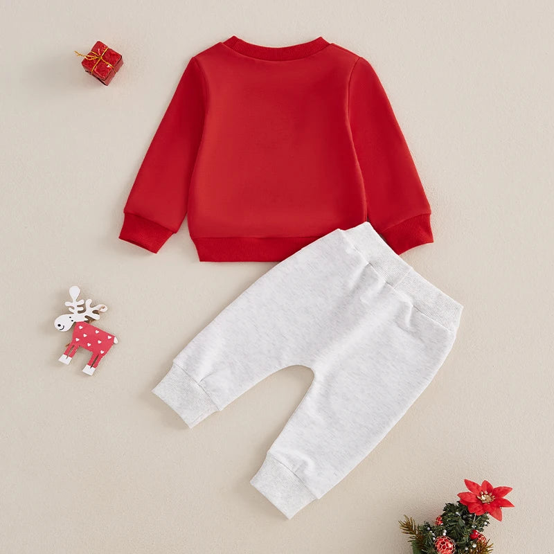 Baby Girl Boys 2Pcs Christmas Outfit It's A Beaut Clark Letter Tree Print Pullover Top Elastic Waist Pants Jogger Set