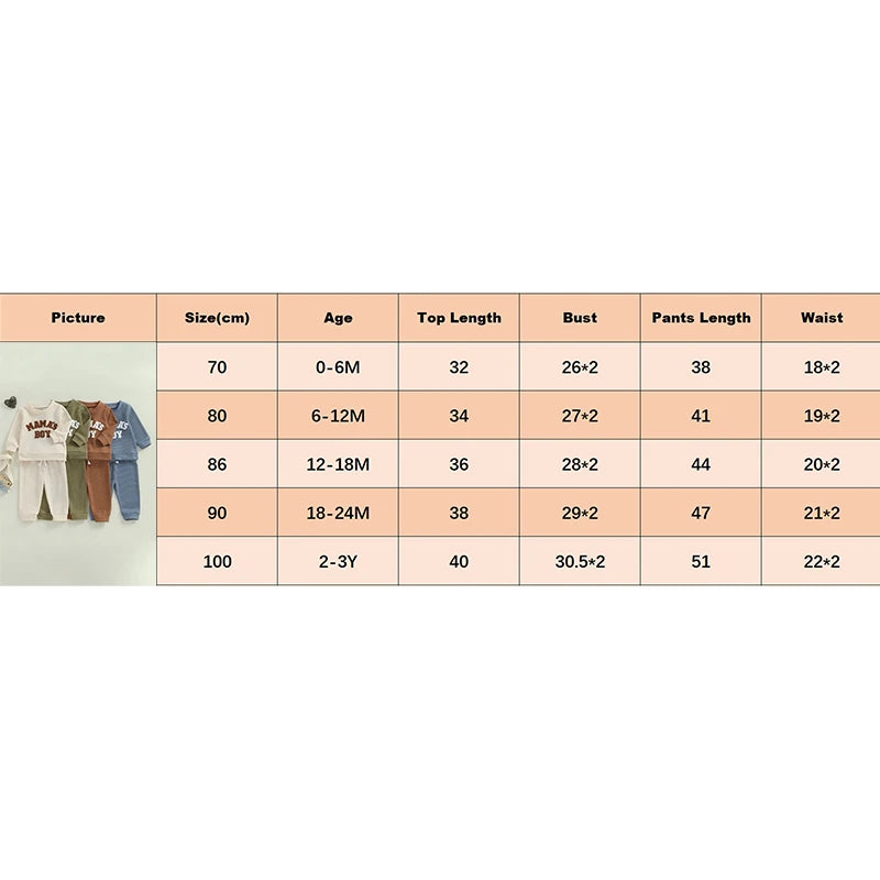 Baby Toddler Boys 2Pcs Mama's Boy Waffle Outfit Letter Embroidery Long Sleeve Top Elastic Waist Pants Set