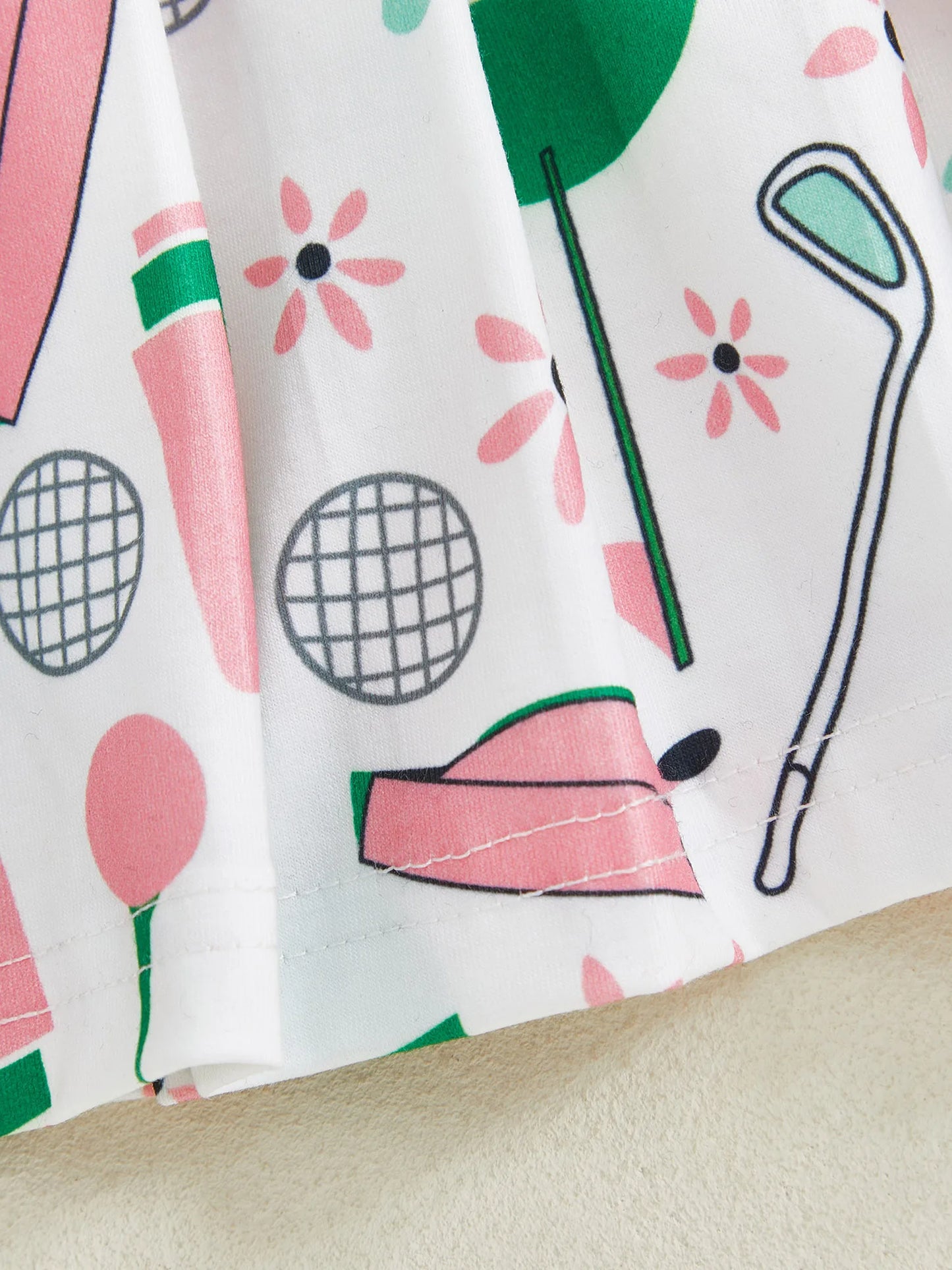 Baby Toddler Girl Golf Print Dress Lapel Button Front Long Sleeves A Line Dress