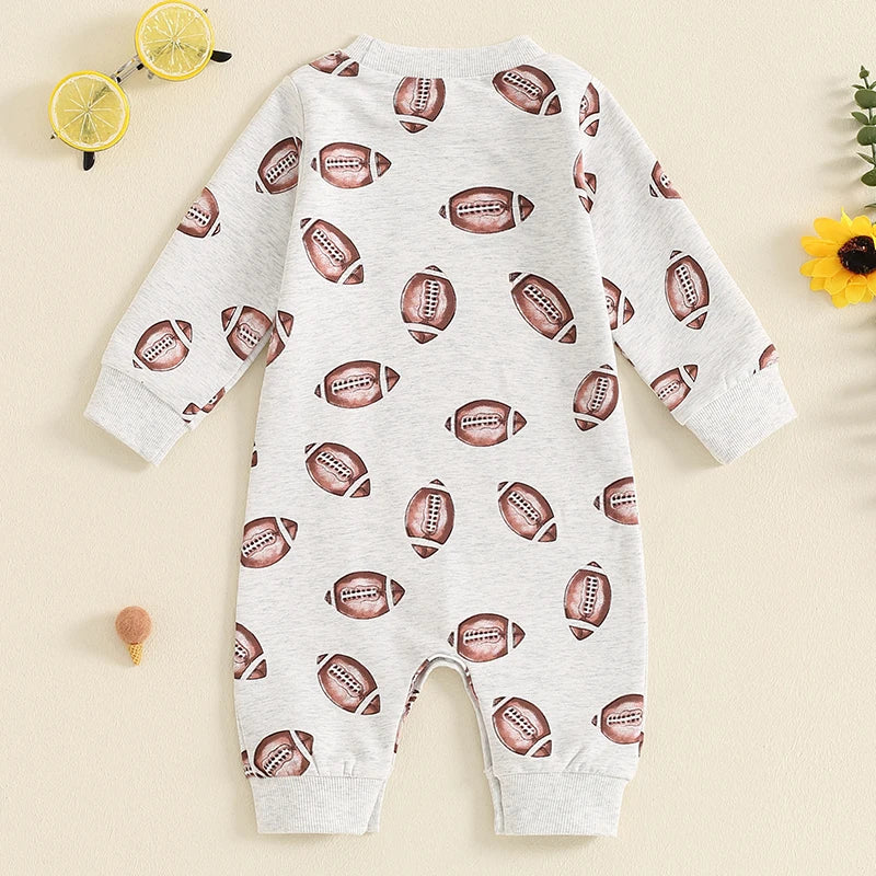 Baby Boys Girls Jumpsuit Long Sleeve Round Neck Football Print Romper