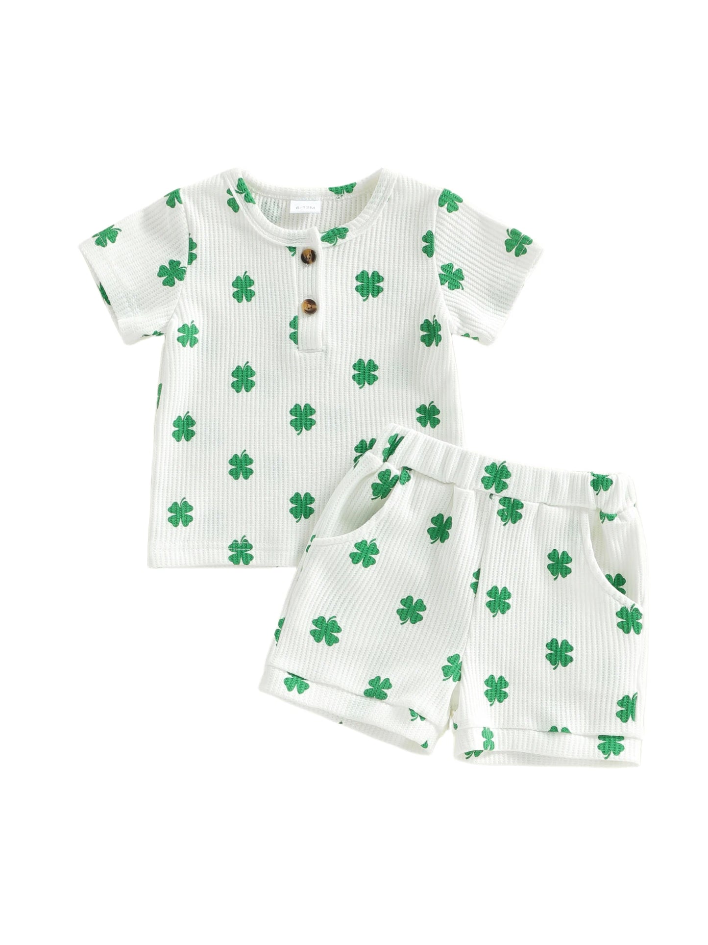 Baby Toddler Boys 2Pcs Outfit Spring Short Sleeve Crew Neck Shamrock Print Top and Elastic Waist Shorts St. Patrick's Day Set