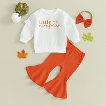 Load image into Gallery viewer, Baby Toddler Girl 3Pcs Halloween Fall Clothes Set Little Pumpkin Letter Long Sleeve Top Bell-Bottoms Pants Outfit
