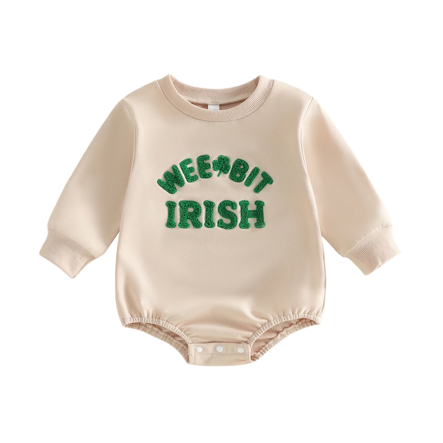 Baby Girls Boys Bubble Romper Wee Bit Irish / Pint Sized St. Patrick's Day Clothes Letter Clover Embroidery Long Sleeve Bodysuit Jumpsuit