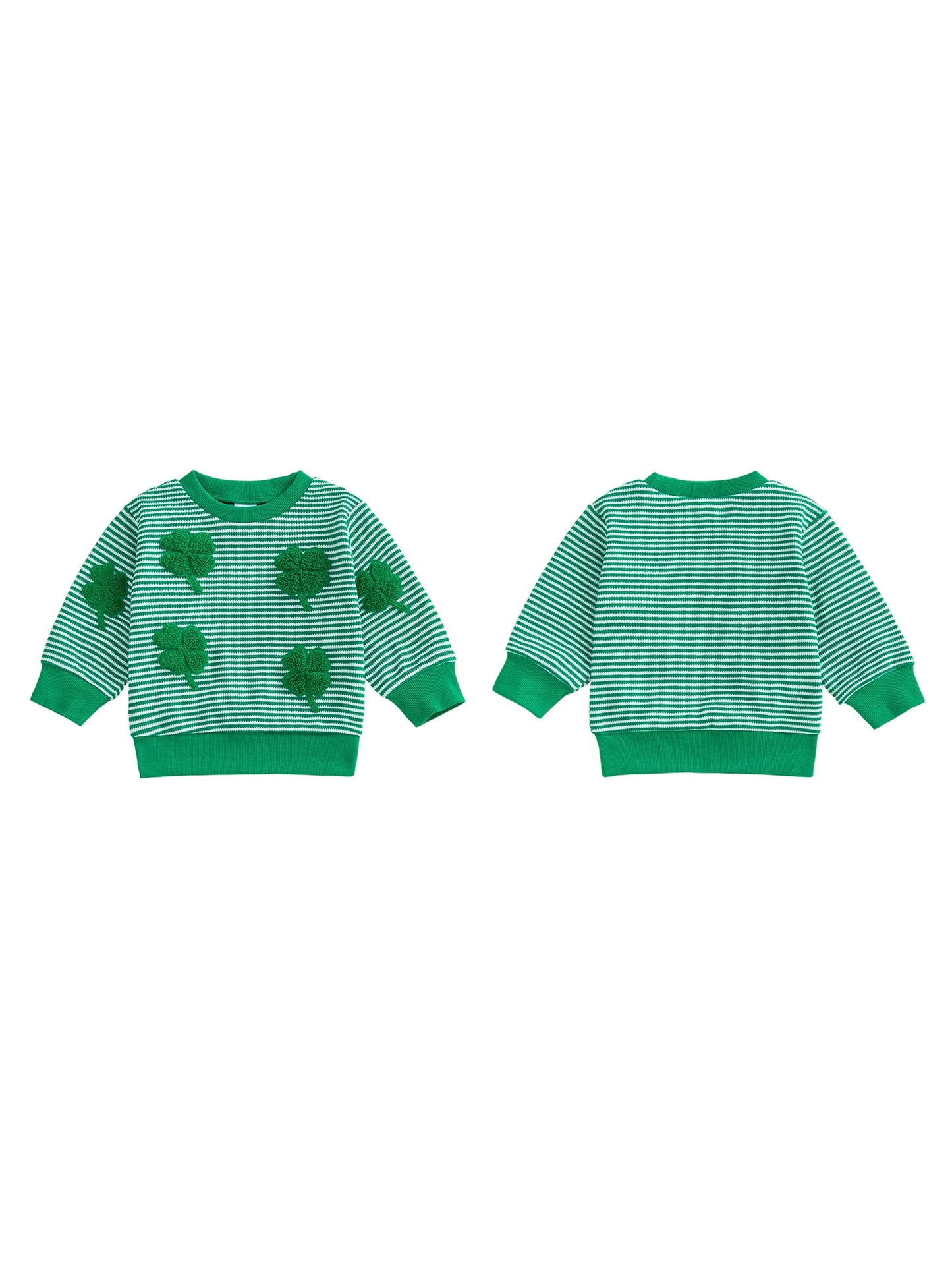 Baby Toddler Boy Girl Shamrock Embroidery Striped Pullover Crew Neck Long Sleeve Spring Top for St. Patrick's Day