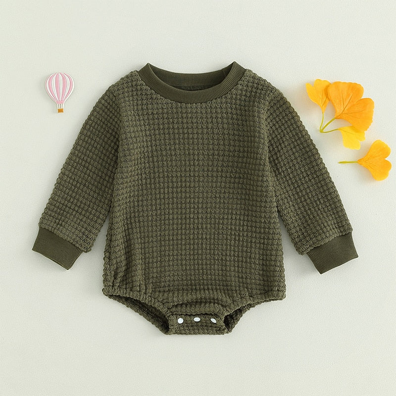 Baby Boys Girls Autumn Winter Bodysuit Casual Jumpsuit Solid Long Sleeve Crew Neck Romper