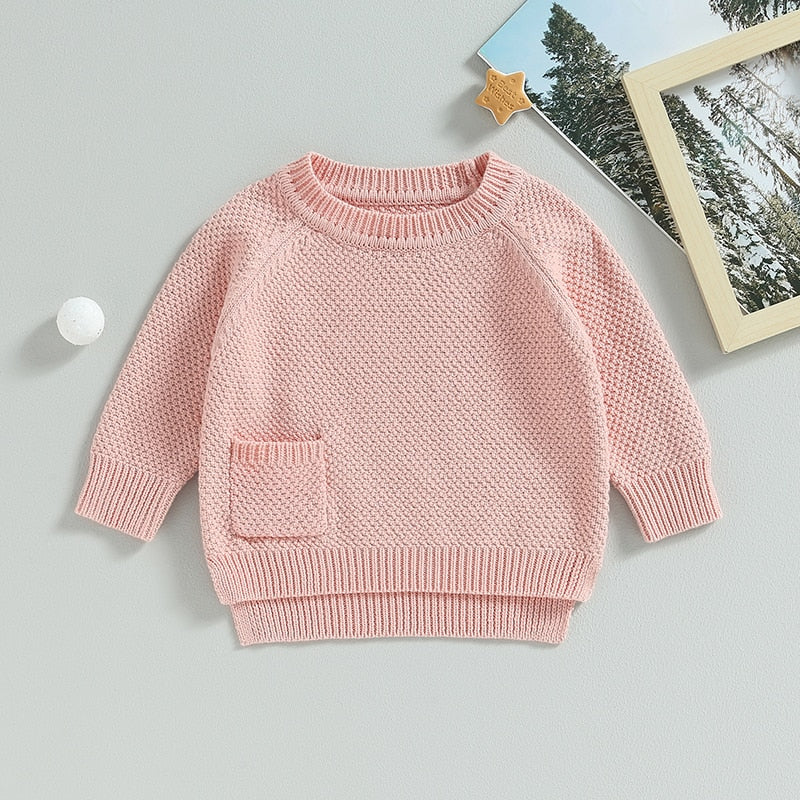 Baby Boy Girl Knitted Sweater Warm Long Sleeve Pullover with Pocket Autumn Knitwear