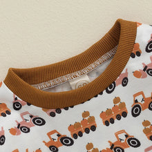 Load image into Gallery viewer, Baby Boy Romper Long Sleeve Crew Neck Tractor Pumpkin Print Fall Bodysuit
