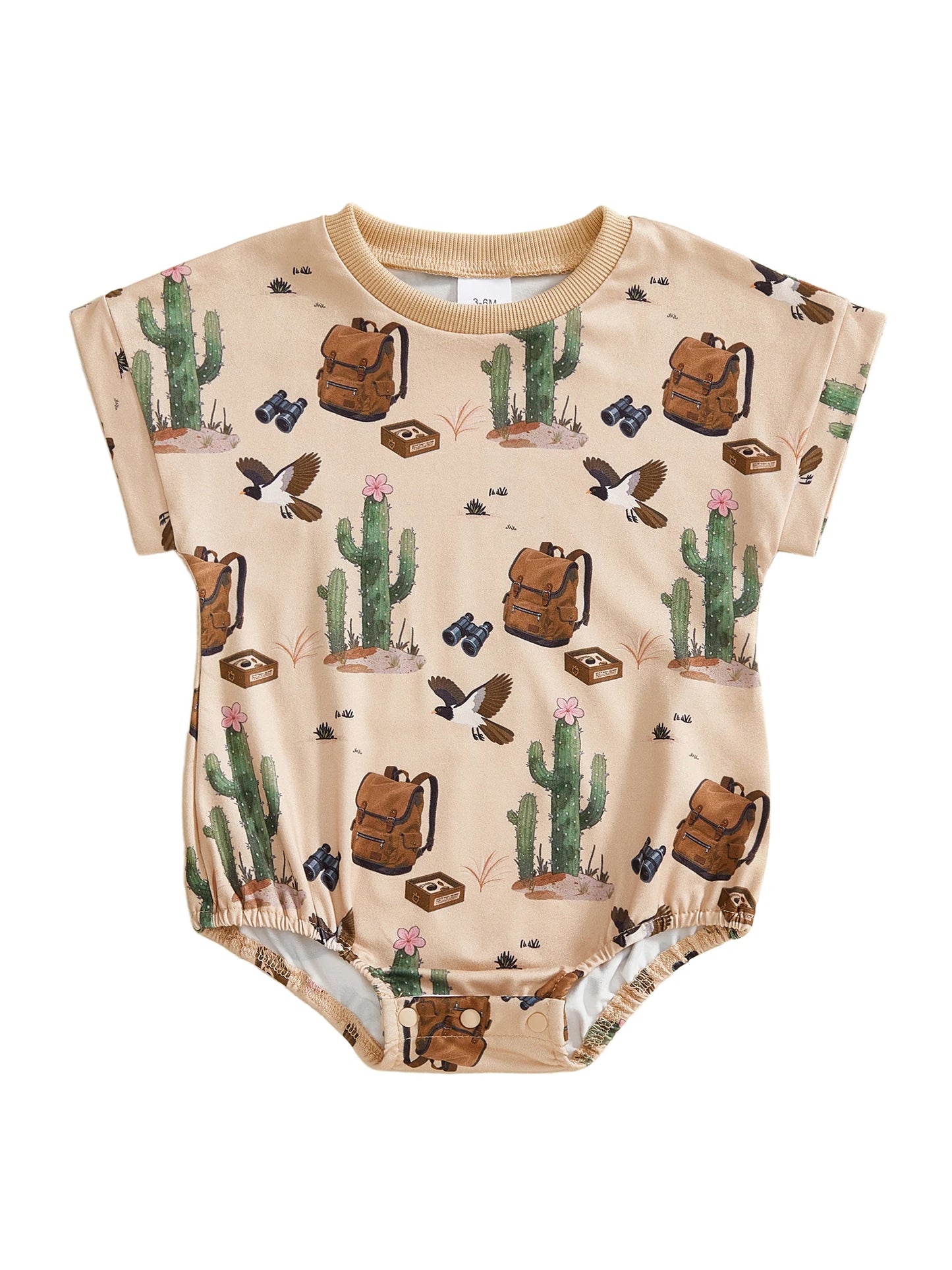 Baby Boy Summer Jumpsuit Cactus Print Short Sleeve Round Neck Romper Cute Bodysuit