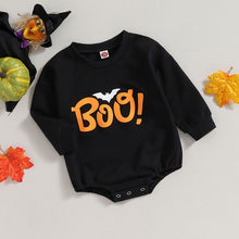 Load image into Gallery viewer, Baby Boy Girl Halloween Bodysuit Boo Long Sleeve Round Neck Bat Letter Print Jumpsuit Romper
