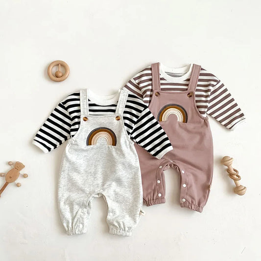 Soft Rainbow Embroidery Jumpsuit Romper