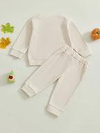 Baby Toddler Boy s2Pcs Little Turkey Thanksgiving Outfit Turkey Letter Embroidery Long Sleeve Pullover Top Elastic Waist Solid Pants Jogger Set