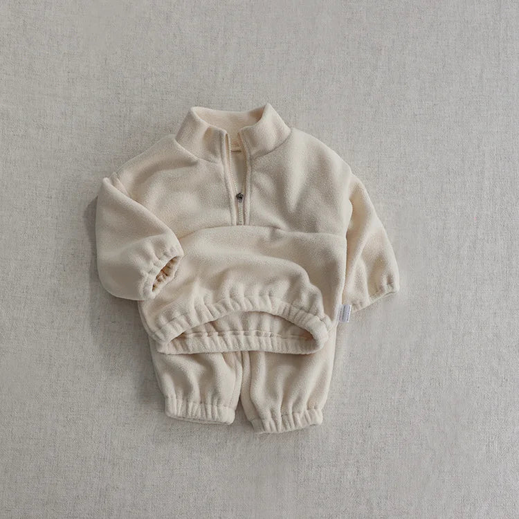 Toddler Kid Boy Girl 2Pcs Winter Clothes Set Fleece Warm Pullover Top Pant Thick Two Piece Jogger Set Loose Outfit