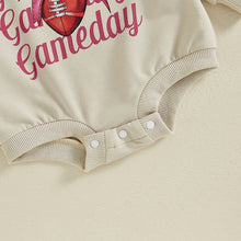 Load image into Gallery viewer, Baby Girls 2Pcs Gameday Football Letter Bow Print Long Sleeve Bubble Romper Headband Outfit Set
