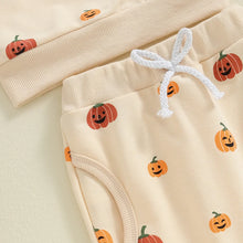 Load image into Gallery viewer, Baby Toddler Girls 2Pcs Fall Halloween Outfit Pumpkin Print Long Sleeve Frilly Shoulder O-Neck Pullover with Elastic Waist Pants Set
