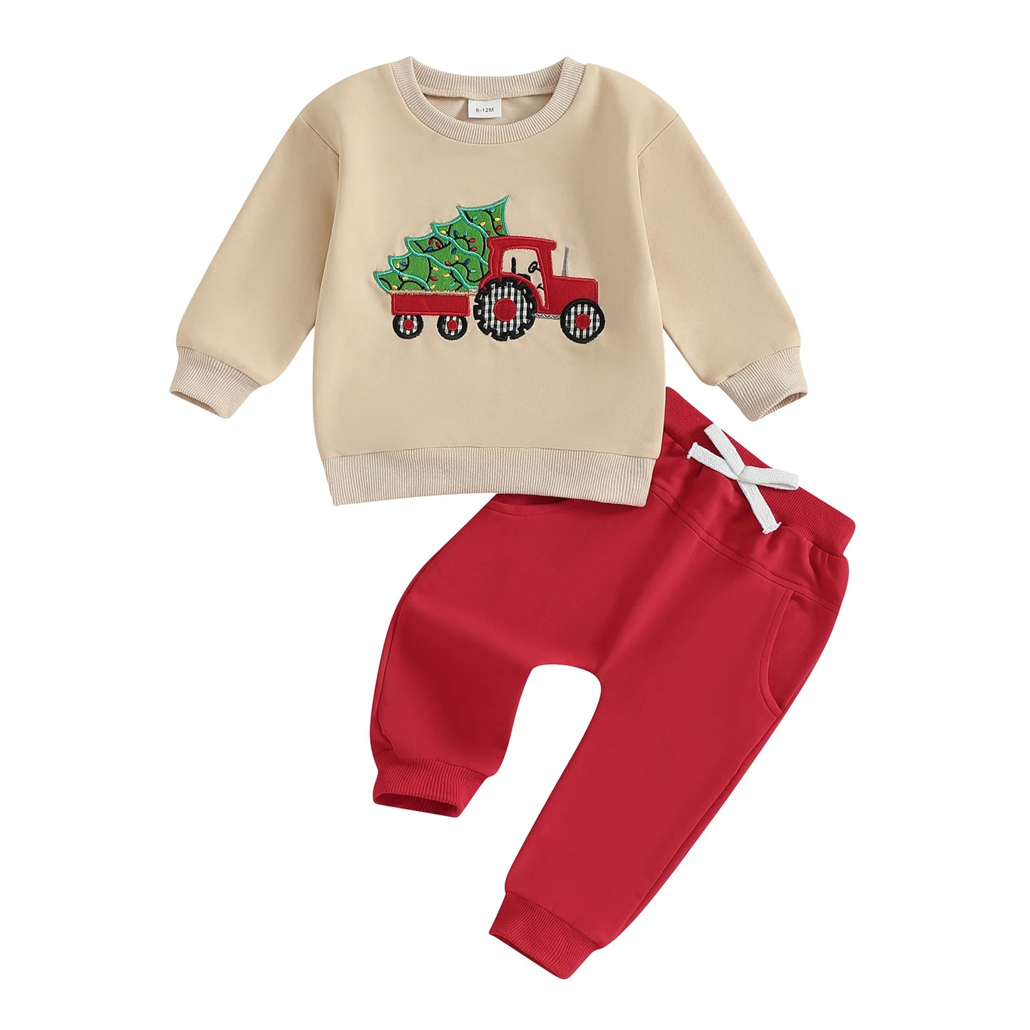Baby Toddler Boys 2Pcs Christmas Set Truck and Christmas Tree Long Sleeve Round Neck Pullover Top Jogger Pants Set