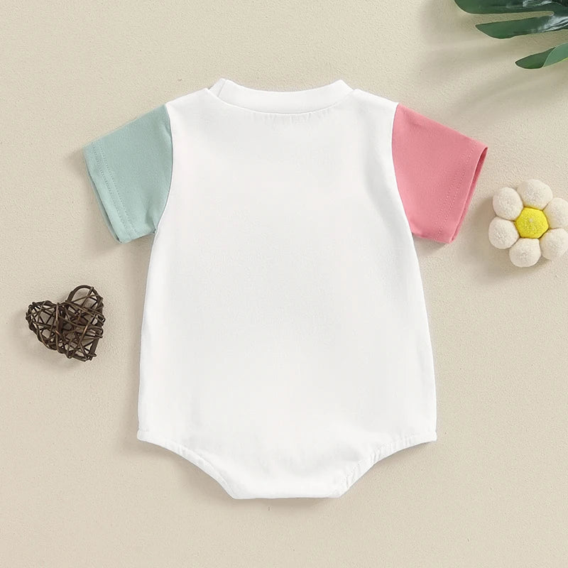 Baby Girls Daddy's Girl Bodysuit Short Sleeve Crew Neck Embroidery Letters Rainbow Jumpsuit Romper