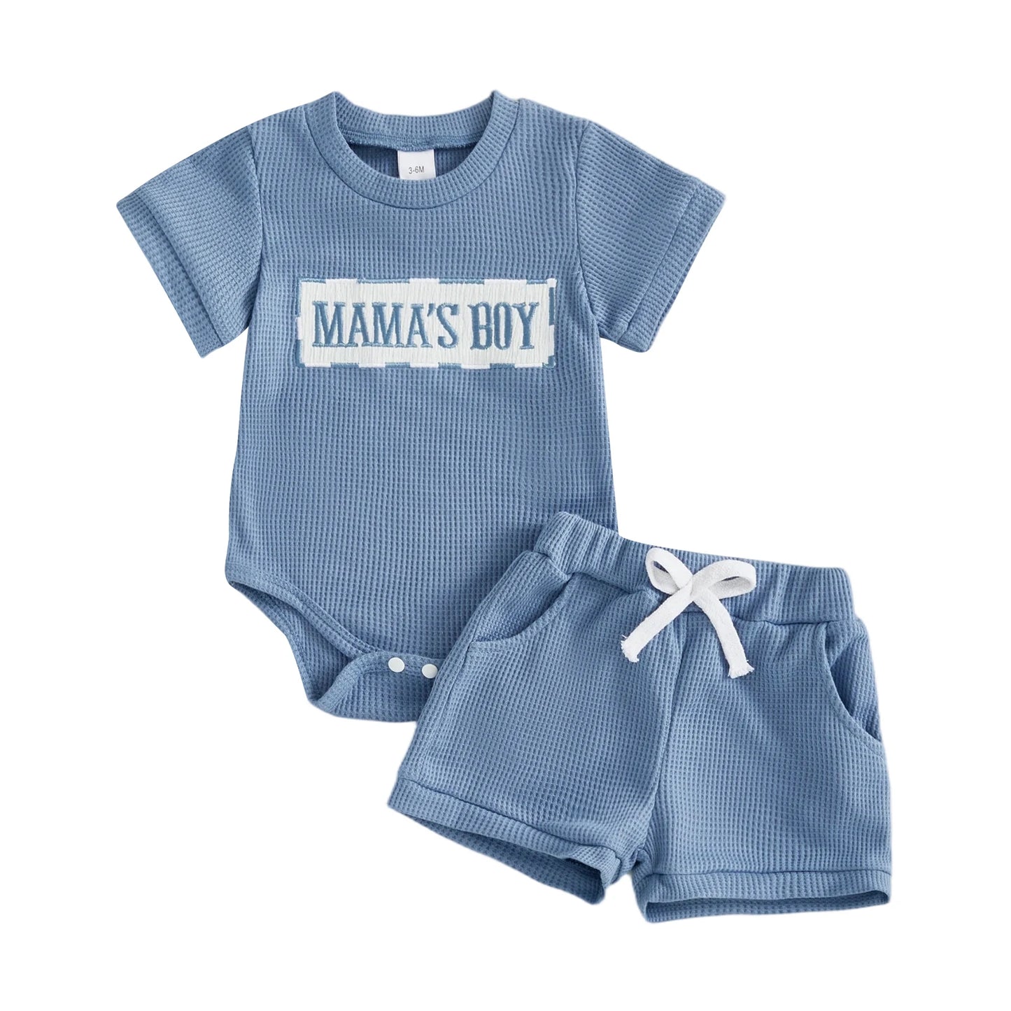 Baby Boy Girl 2Pcs Summer Clothes Mama's Boy / Auntie's Little Bestie Letter Embroidery Short Sleeve Romper Shorts 2 Pcs Outfit Set
