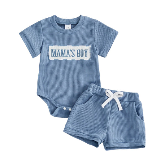 Baby Boy Girl 2Pcs Summer Clothes Mama's Boy / Auntie's Little Bestie Letter Embroidery Short Sleeve Romper Shorts 2 Pcs Outfit Set