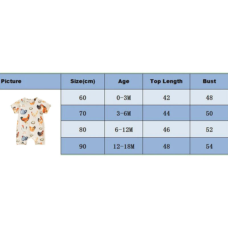 Baby Girls Boys Romper Round Neck Short Sleeve Rooster Chicken Eggs Print Ribbed Jumpsuit Summer Clothes Romper