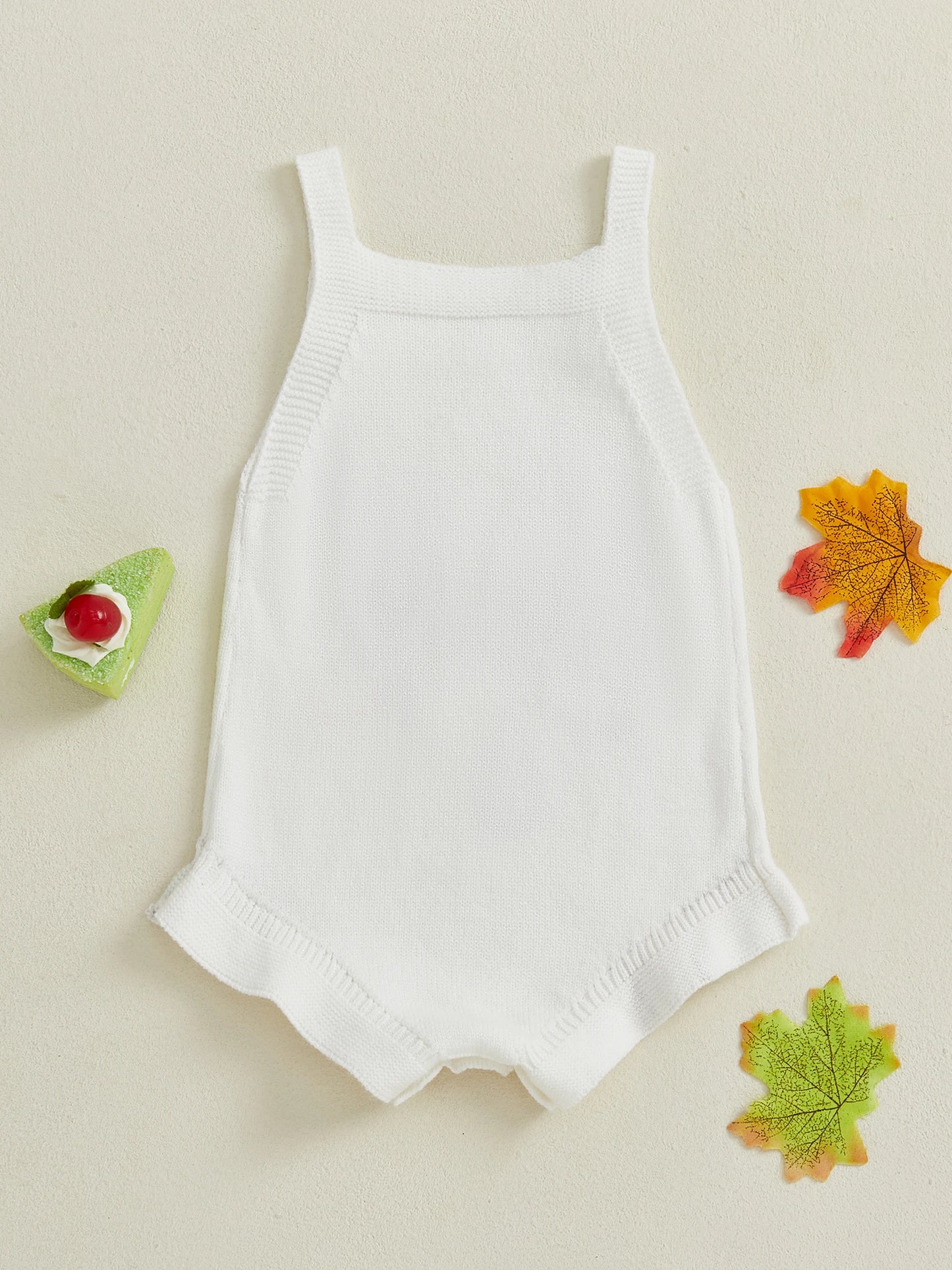 Baby Girl Thanksgiving Knit Romper Cute Turkey Print Square Neck Sleeveless Infant Jumpsuit Overalls