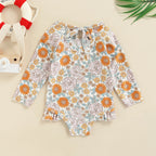 Long Sleeve Printed Ruffle Swimsuit