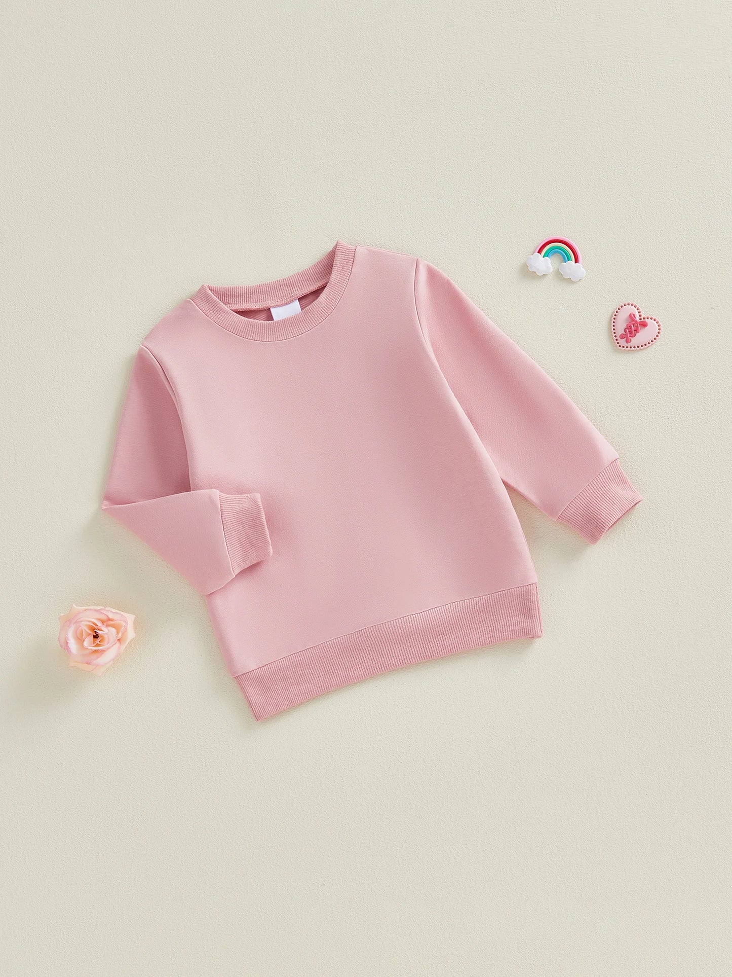 Baby Toddler Girls Boys Spring Fall Casual Loose Fit Stylish Solid Color Crew Neck Long Sleeve Pullover Top