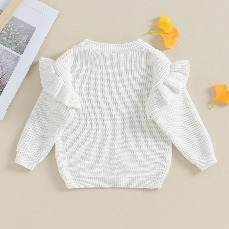 Baby Toddler Girls Sweater Solid Color Ruffle Long Sleeve Knit Spring Autumn Clothes Knitwear Pullover Top