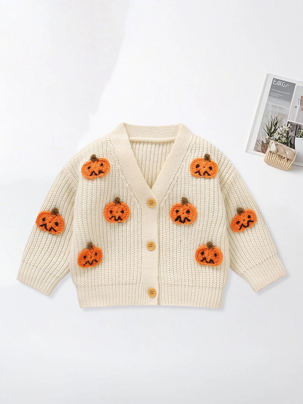 Baby Toddler Boys Girls Knit Cardigan Cute Halloween Pumpkin Embroidery Fall V Neck Long Sleeve Button Up Sweater Top