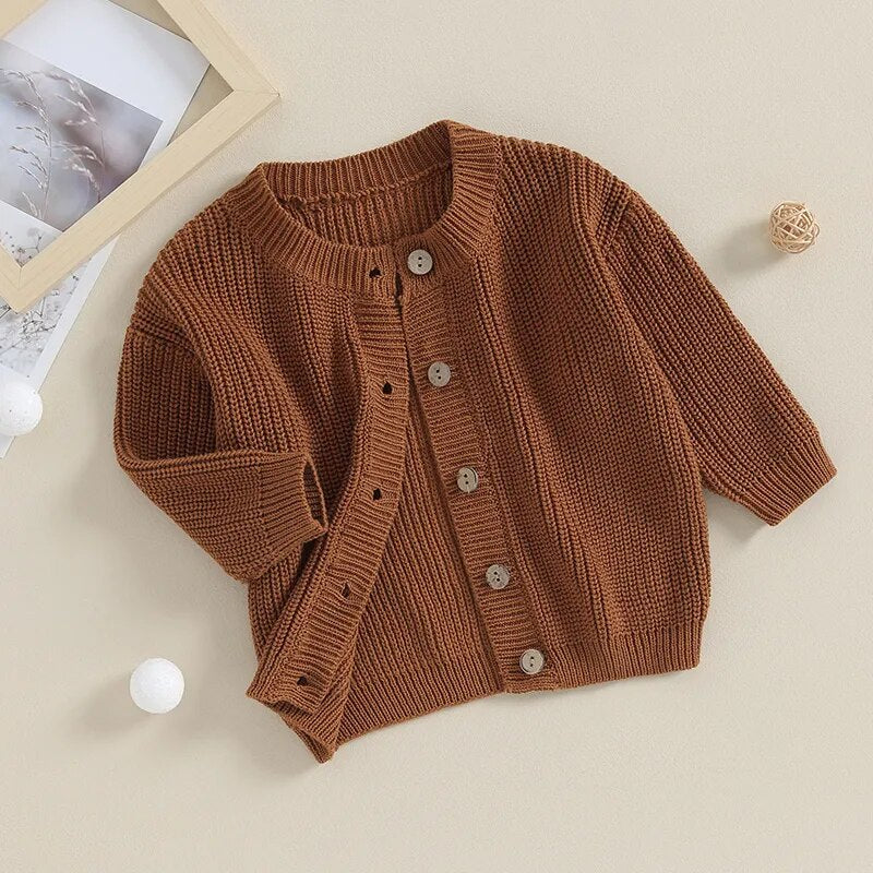 Baby Boys Girls Button Up Sweater Solid Color Loose Long Sleeve Knitwear Cardigan