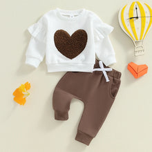 Load image into Gallery viewer, Baby Toddler Girls 2Pcs Outfit Heart Embroidery Ruffles Long Sleeve Top and Elastic Pants Set
