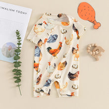 Load image into Gallery viewer, Baby Girls Boys Romper Round Neck Short Sleeve Rooster Chicken Eggs Print Ribbed Jumpsuit Summer Clothes Romper
