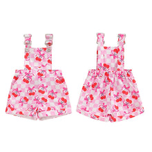 Load image into Gallery viewer, Baby Toddler Girls Shorts Overalls Cherry Checker Print Square Neck Romper Sleeveless Suspender Jumpsuit Romper
