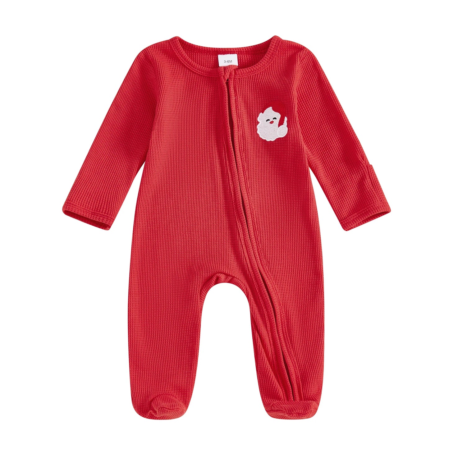 Baby Boys Girls Christmas Footies Long Sleeve Crew Neck Zip-up Embroidery Santa Claus Winter Jumpsuit Zipper Romper