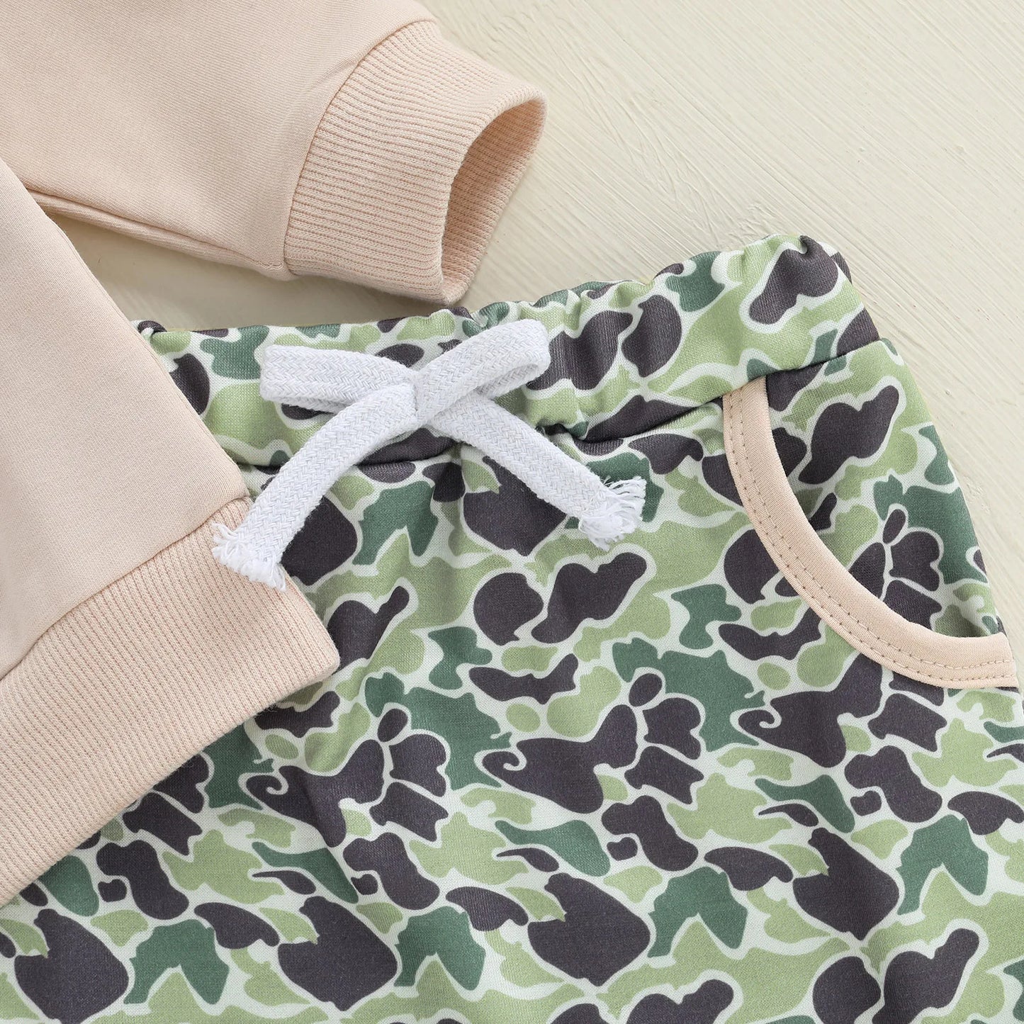 Baby Toddler Boys 2Pcs Fall Outfit Deer Print Long Sleeve Crewneck Top and Elastic Camouflage Pants Clothes Jogger Set