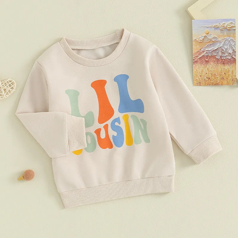 Baby Toddler Kids Girls Boys Matching Outfits Letter Print Big Lil Cousin Long Sleeve Crewneck Top